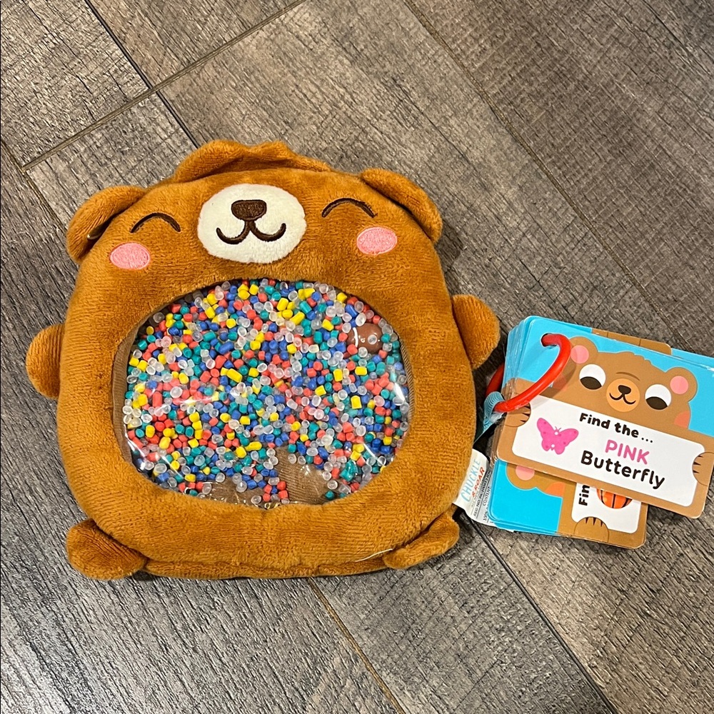 Brown Bear Sensory Toy with Colorful Beads. Seek and find the items on the cards
